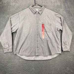 Seven7 Denim Button Up Shirt Long Sleeve Casual Top Smoke Solid XL‎